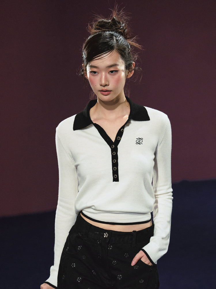 Ribbon Polo Tie-Up Sweater & Shorts Set