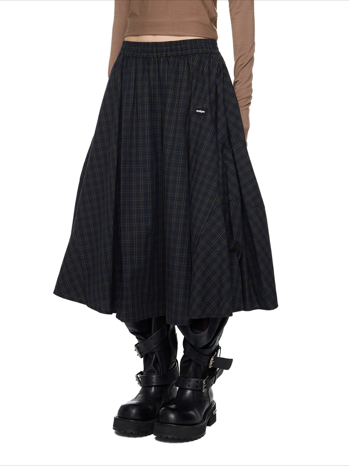 Plaid Gathered Midi Skirt