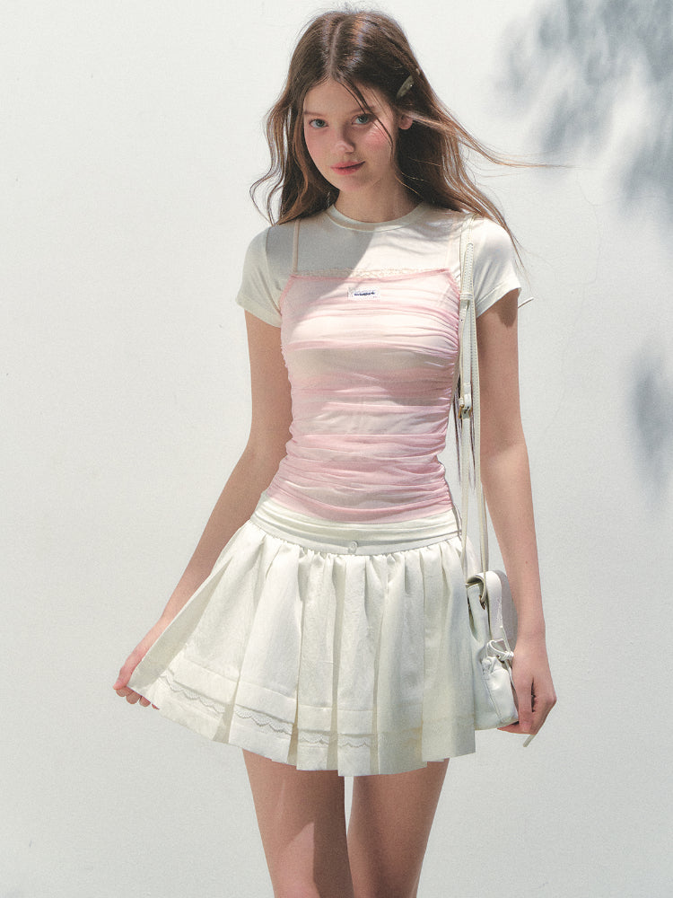 Contrast Color Fake Two-piece Short-sleeve T-shirt