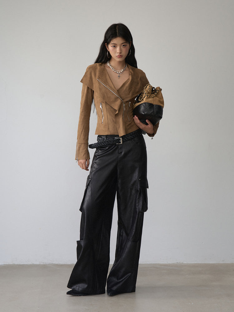 Large Collar Short Suede Jacket