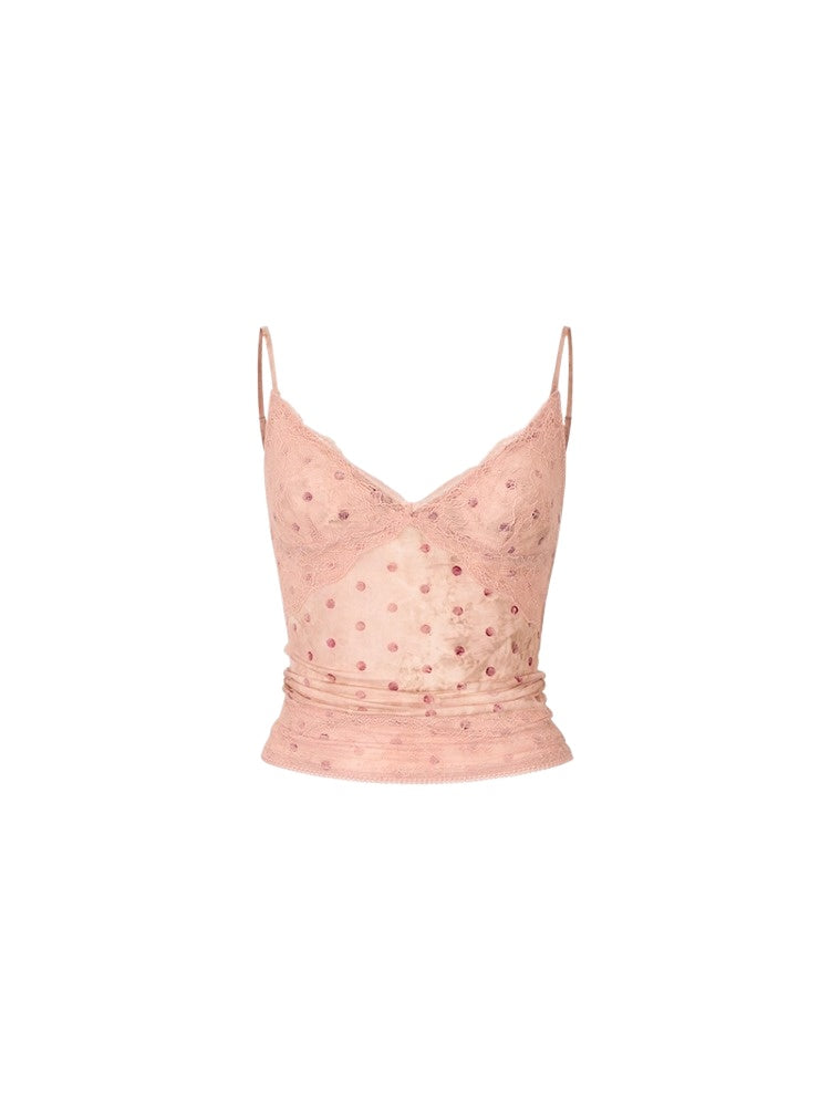 Irregular Tie-Dye Polka Dot Lace Tank Top