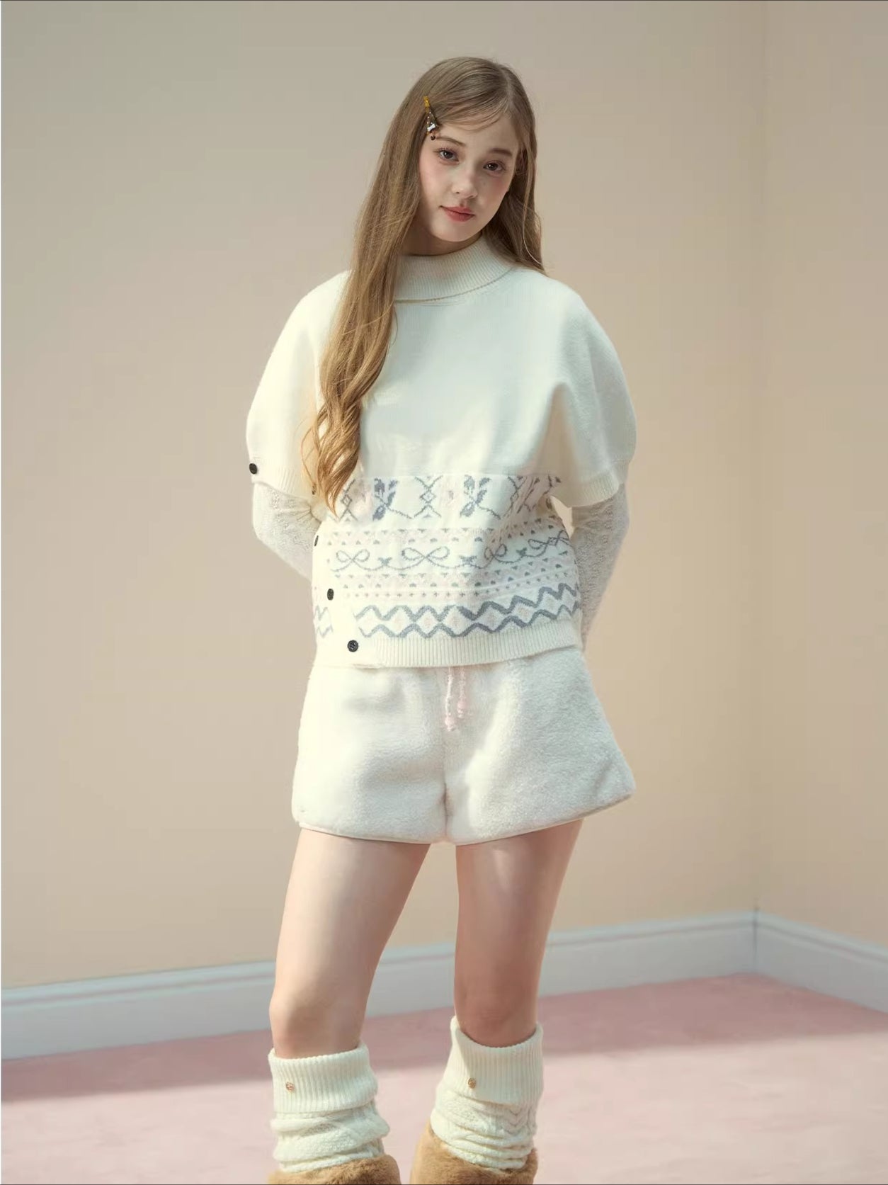 Beige & Gray Fair-Isle Cape Sweater