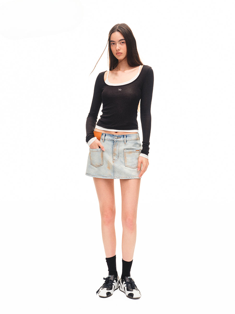 Fold-structured Low-waist Skirt