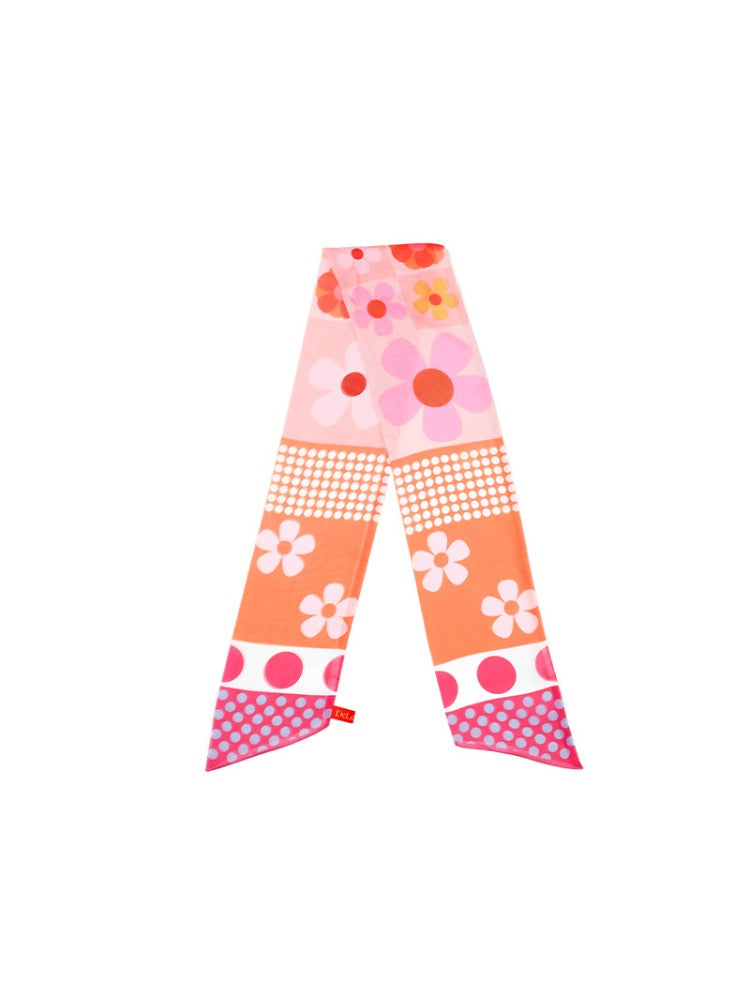 Orange Plaid Floral Ribbon Scarf