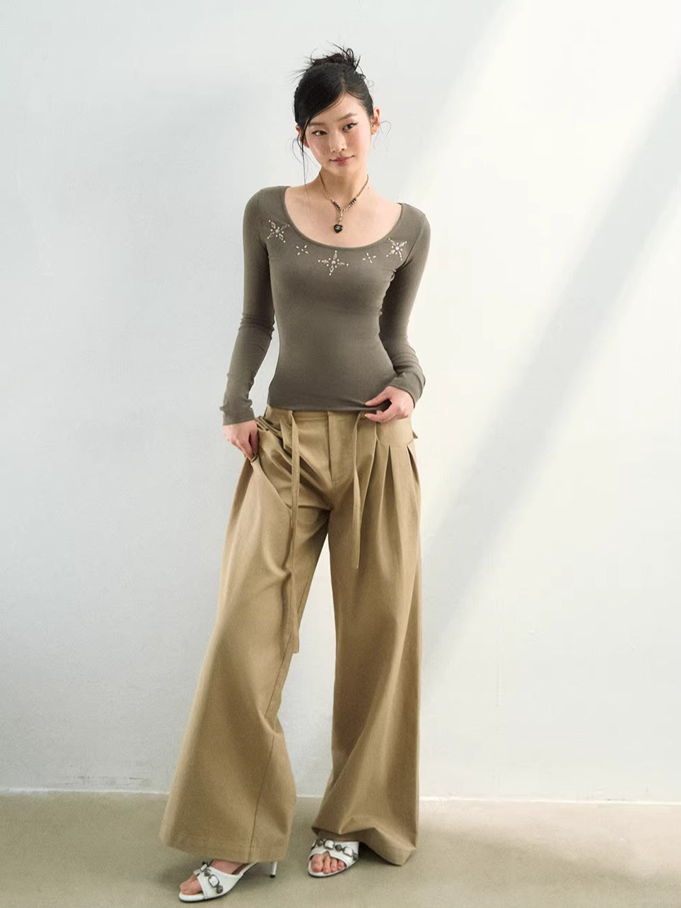 Pleated Straight-Leg Pants