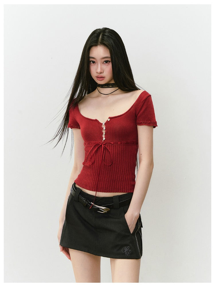 Bowknot Lyocell Knit T-shirt