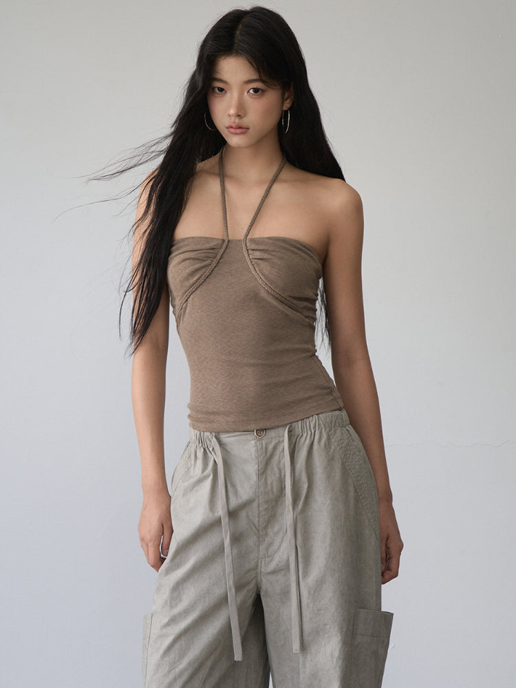 Pleated Rope-Hanging Fitted Bandeau