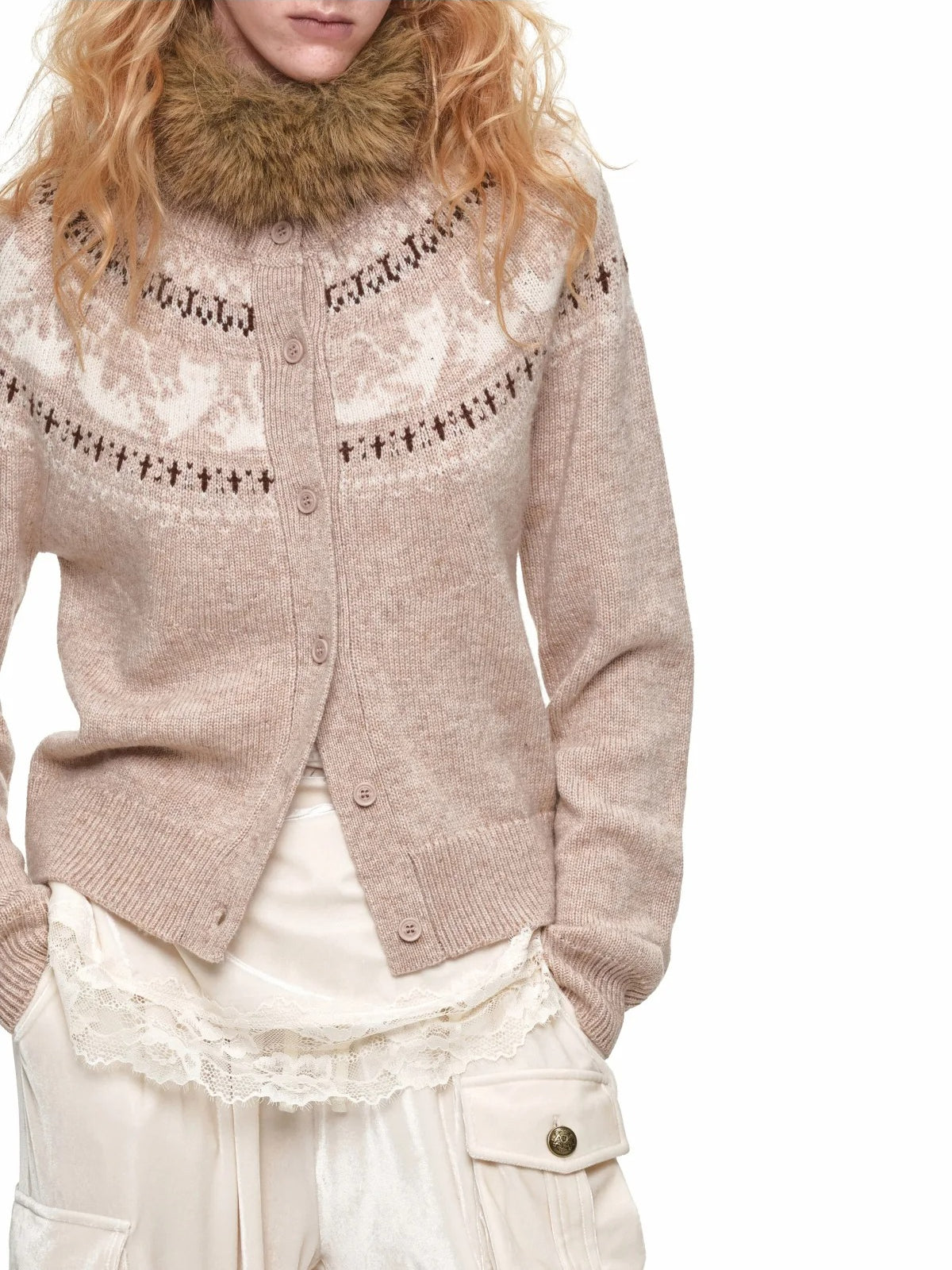 Fair Isle Cat Crewneck Cardigan