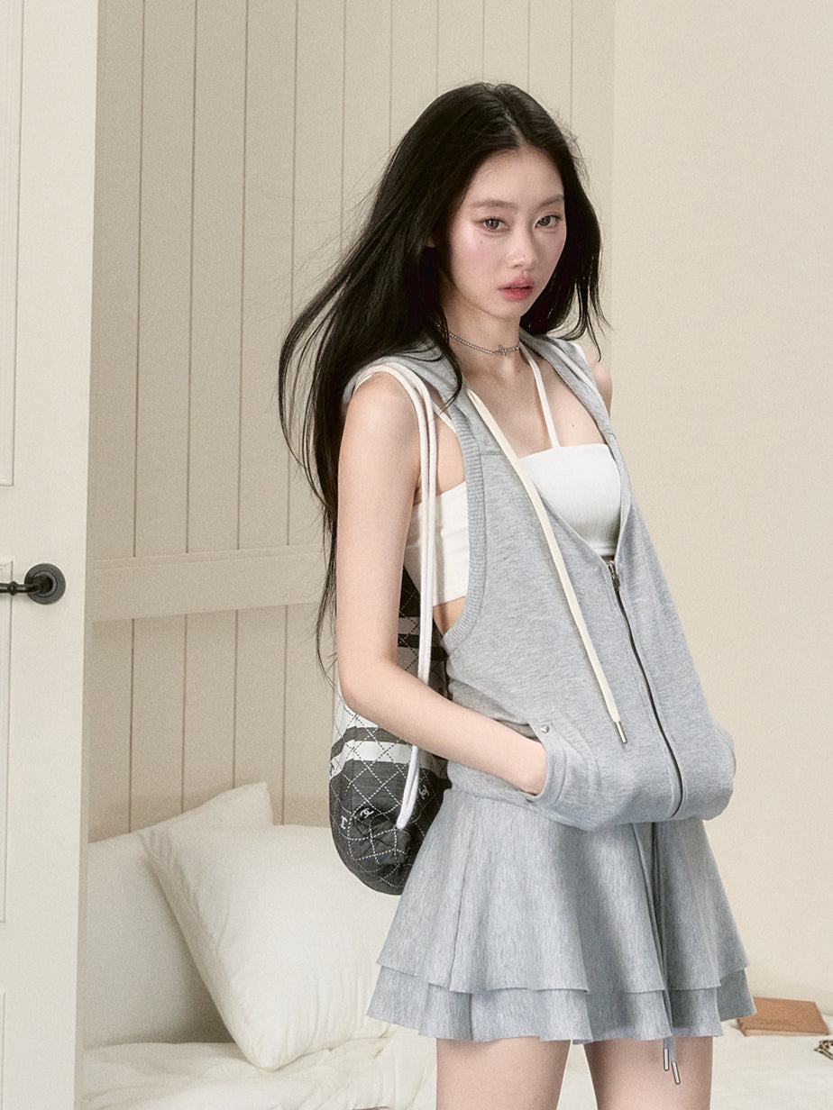 Gray Sleeveless Hooded Dress