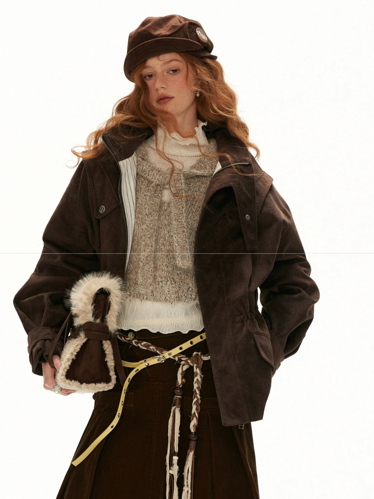 Textured Hooded Flare Sleeve Sweater