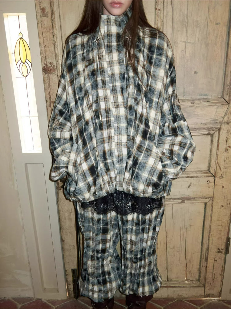 Plaid Crinkle Cargo Pants