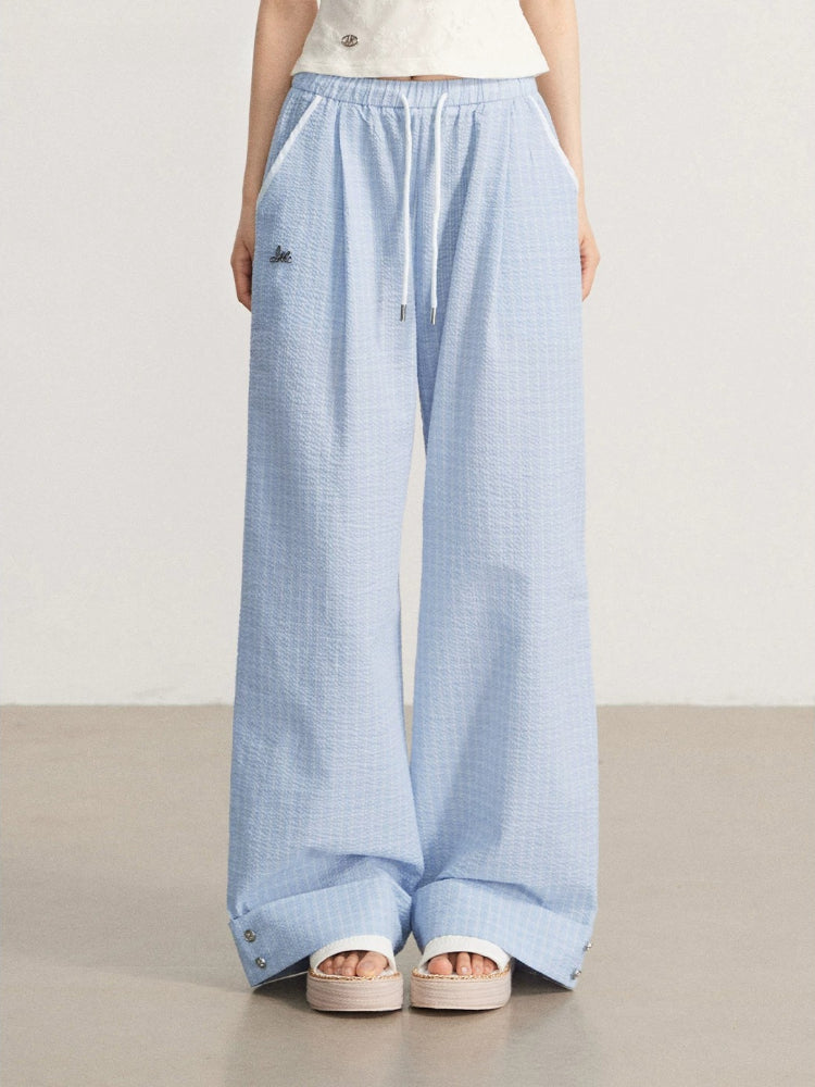 Plaid Folded Wide-Leg Pants