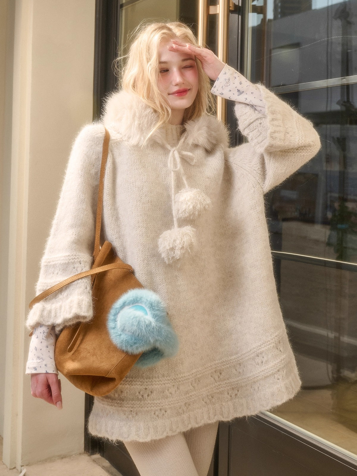 Soft Grace Wool-Blend Knitted Cape Dress