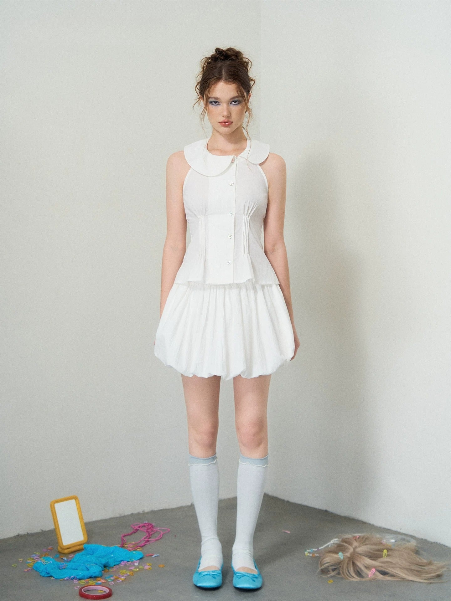 White Asymmetric Doll Collar Top
