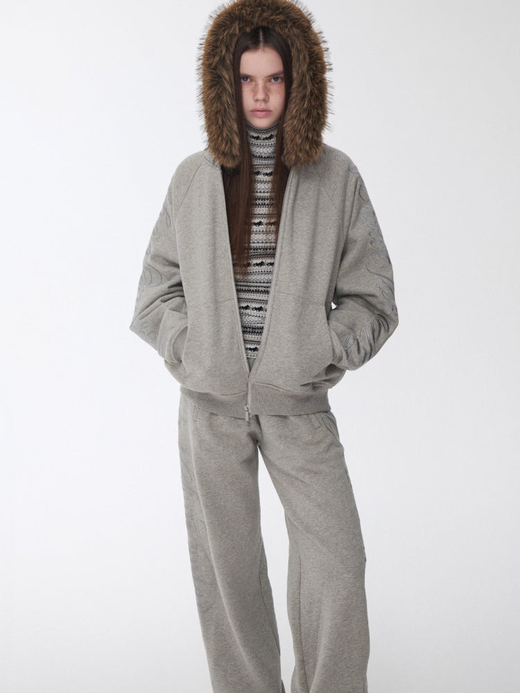 Script Embroidery Hoodie Sweat Set