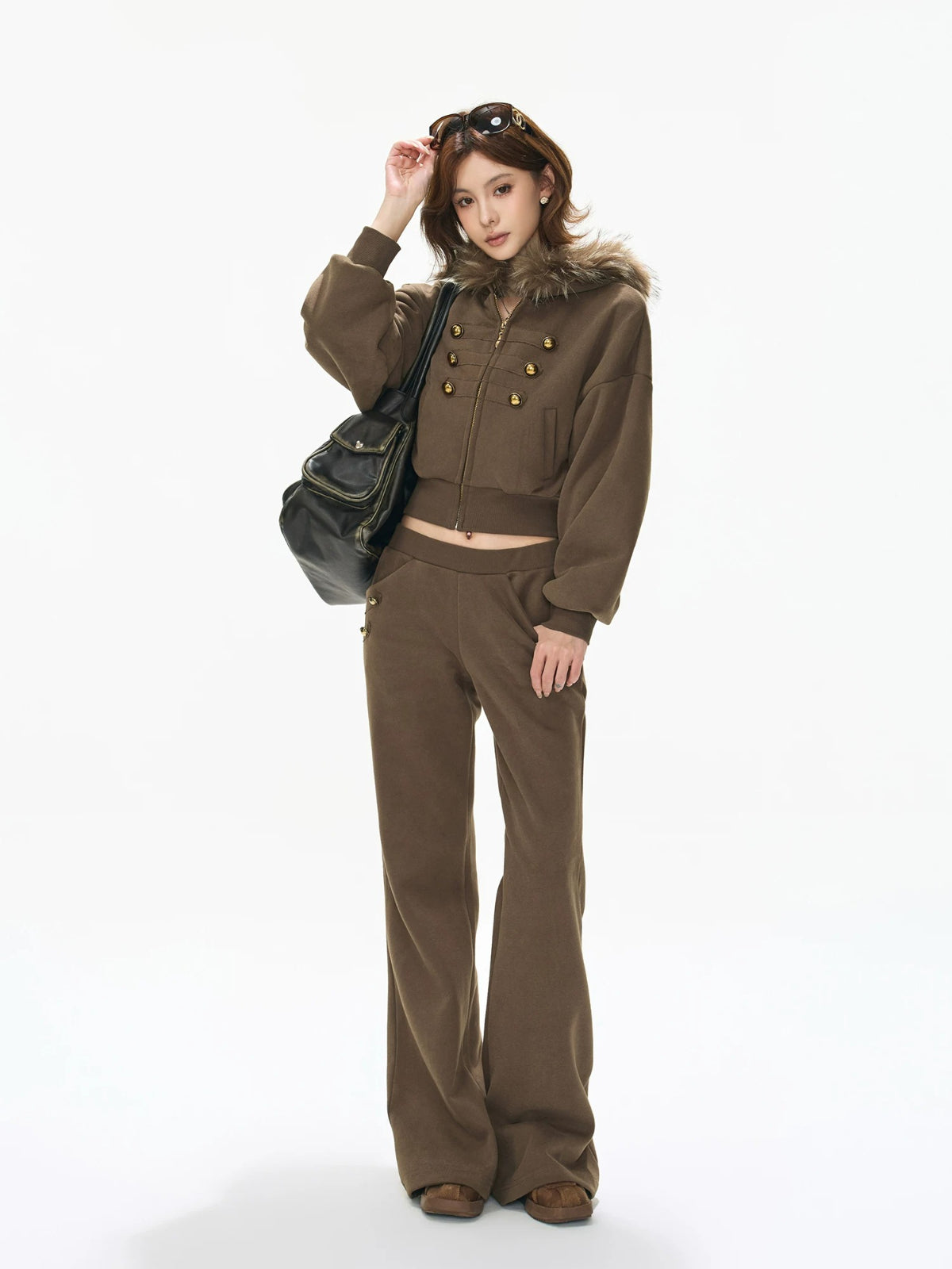 Caramel Hooded Cropped Wide-Leg Set