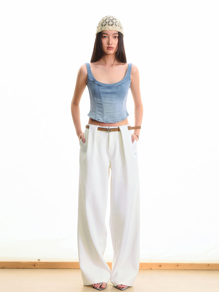 Twill Denim Big U-neck Waist Cinching Vest