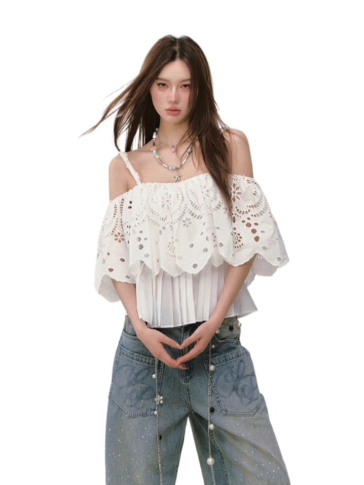 3D Hollow Embroidered Sleeveless T-shirt