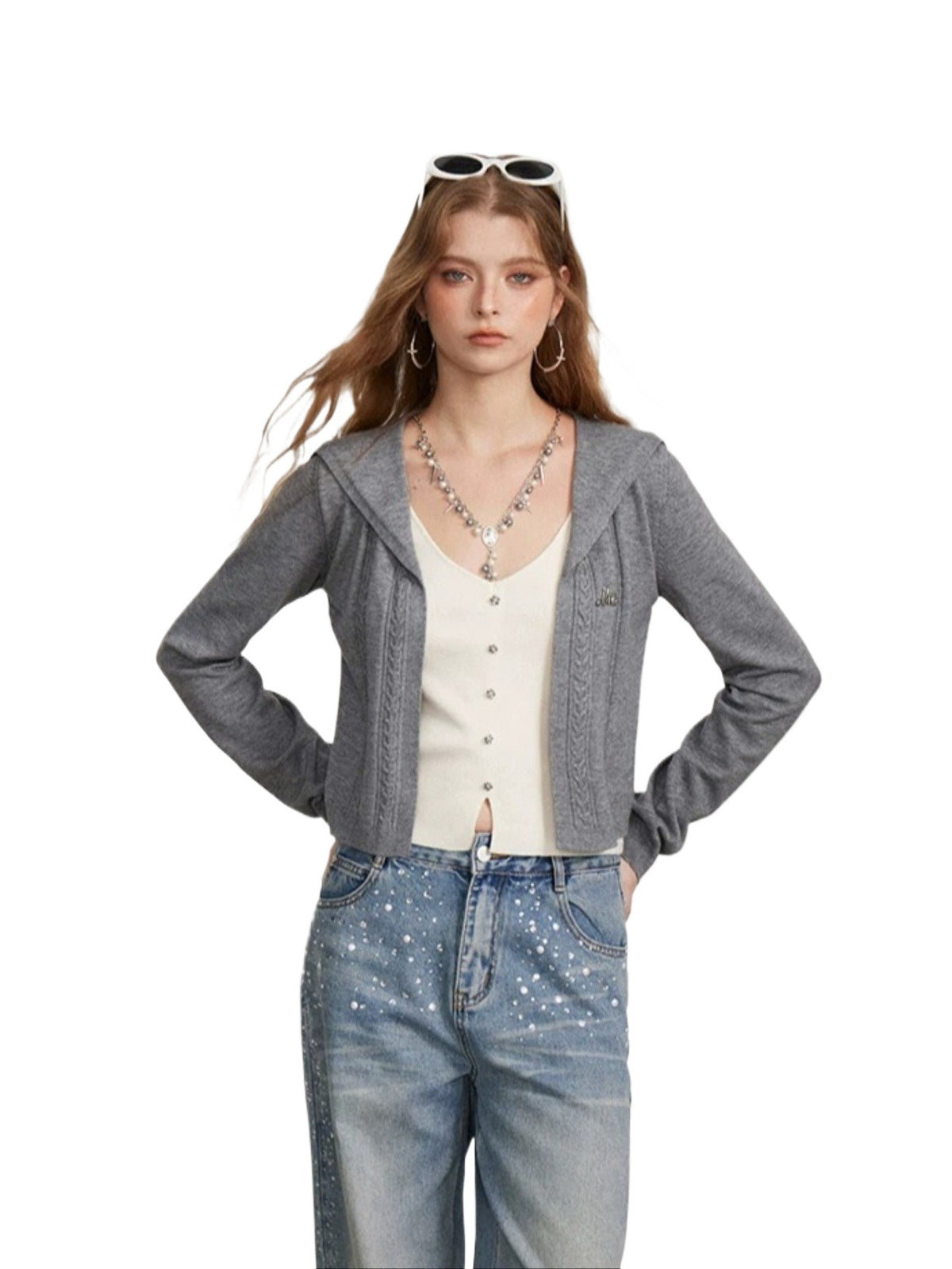 Contrast Collar Layered Knit Sweater