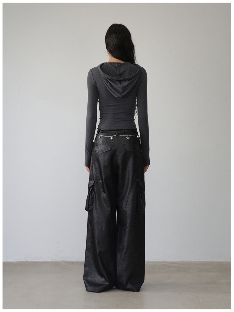 Hooded Hollow-out Long-sleeved T-shirt