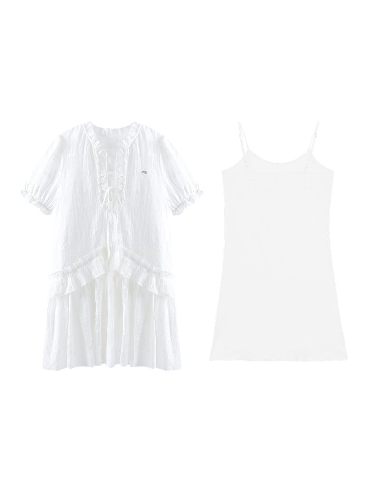 Checkered Hollow-Out Ruffled Dress Set