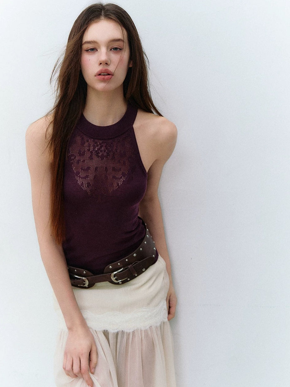 Shadow Rhythm Lace Halter Tank