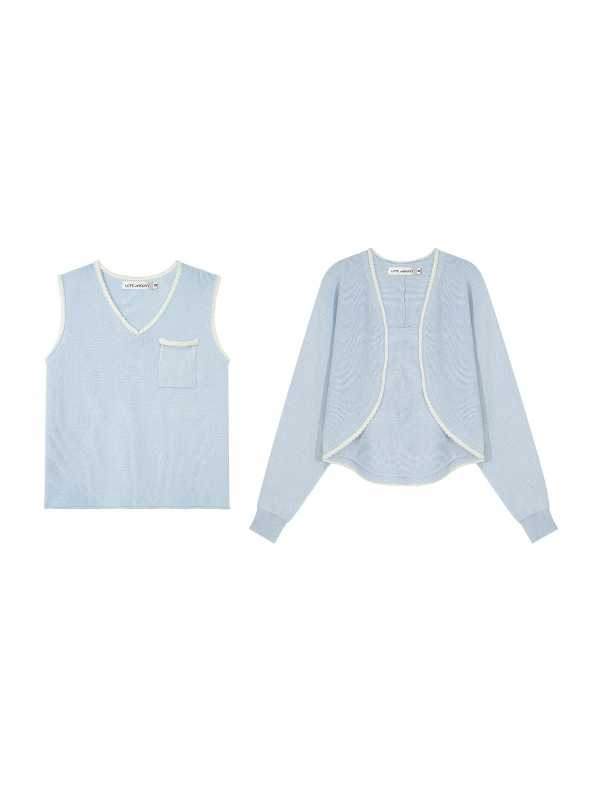 Braided Trim Cardigan & Vest Set