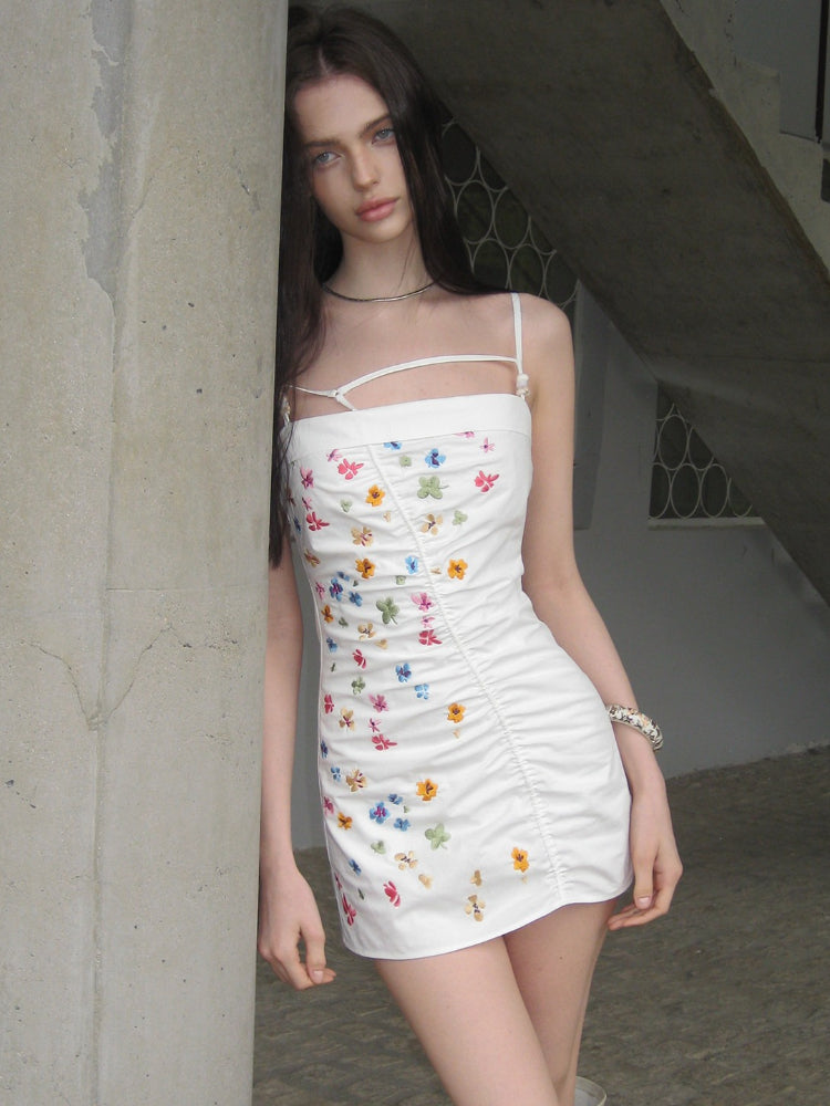 Embroidered Strap Mini Dress