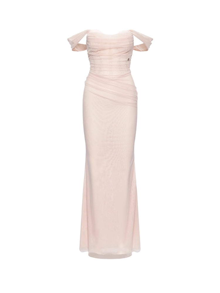 One-shoulder Pleated and Gradient-dyed Dress