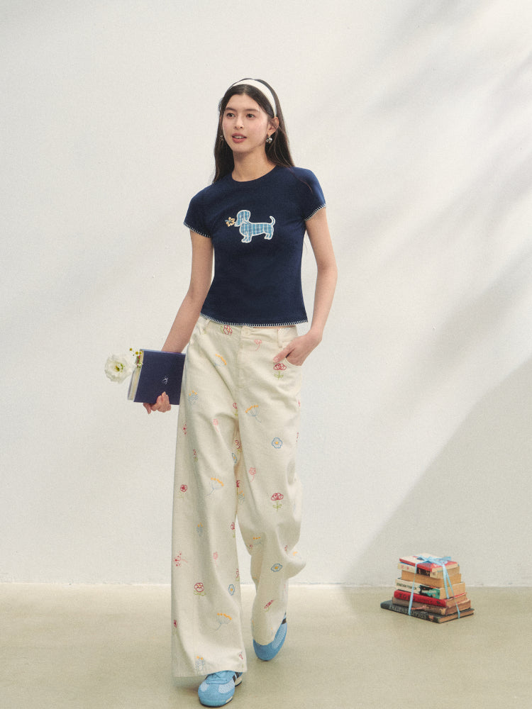 Print Dog Embroidered Tee