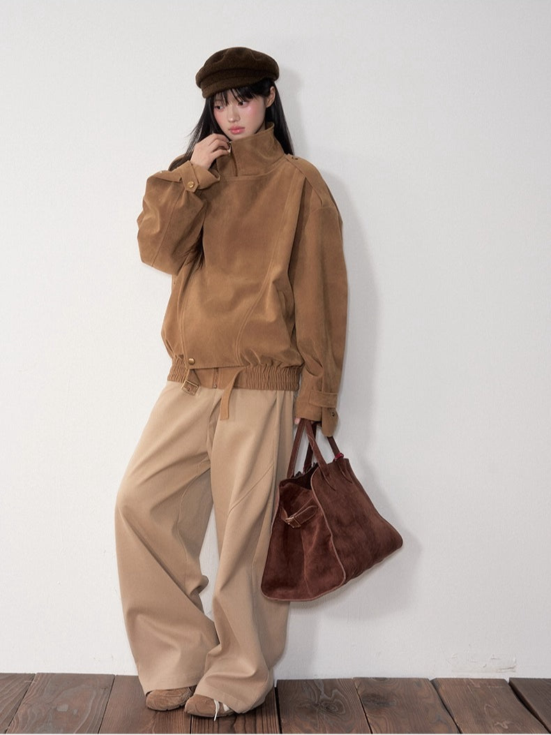 Brown Washed Suede Moto Jacket