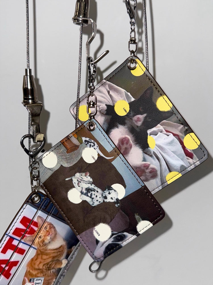 Polka Dot Cats & Dogs Charm Dual-Slot Card Holder