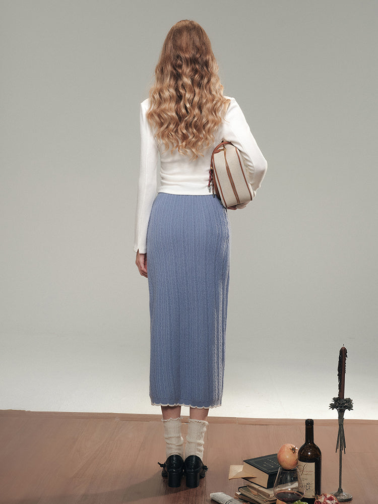 White & Gray Hand-Beaded Knit Shirt