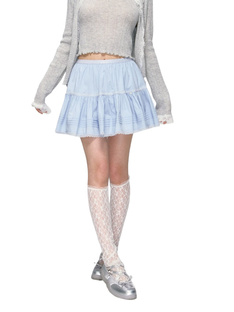 Blue Lace Trim Layered Skirt