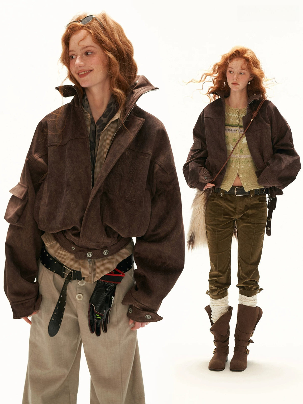 Textured Faux Fur Collar Jacket