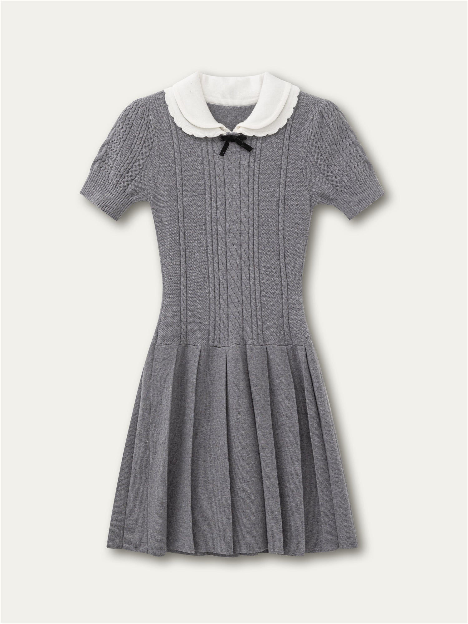 Contrast Collar Knit Pleated Dress