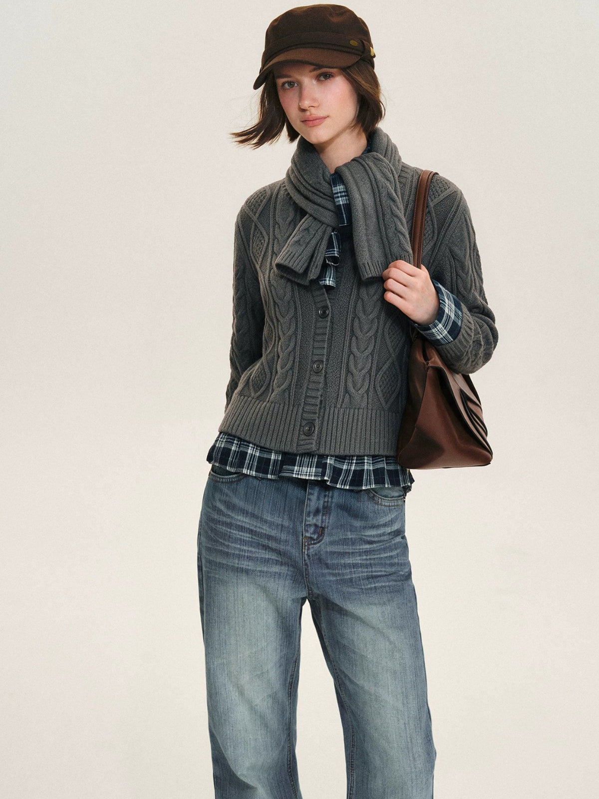 Cable Knit Cardigan & Scarf Set