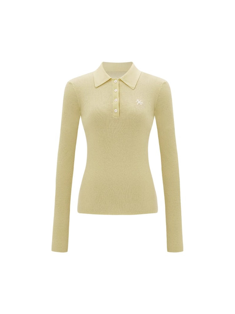 Black & Yellow Wool Polo Knit Top