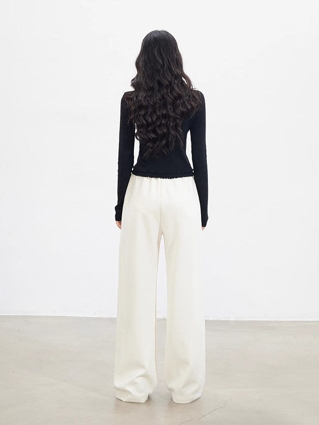 Lace-Trim Slim Knit Cardigan