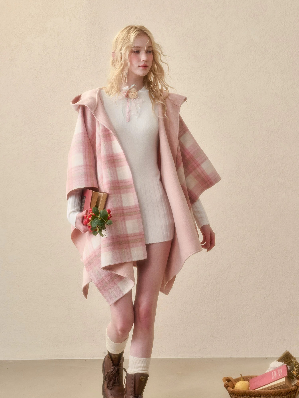 Reversible Wool Plaid Cape Jacket