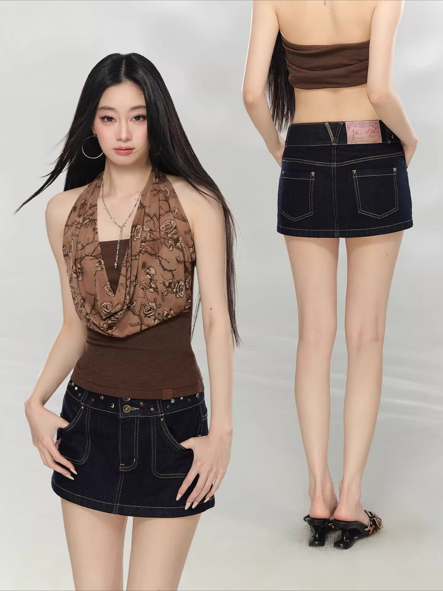 Studded Denim Mini Skirt