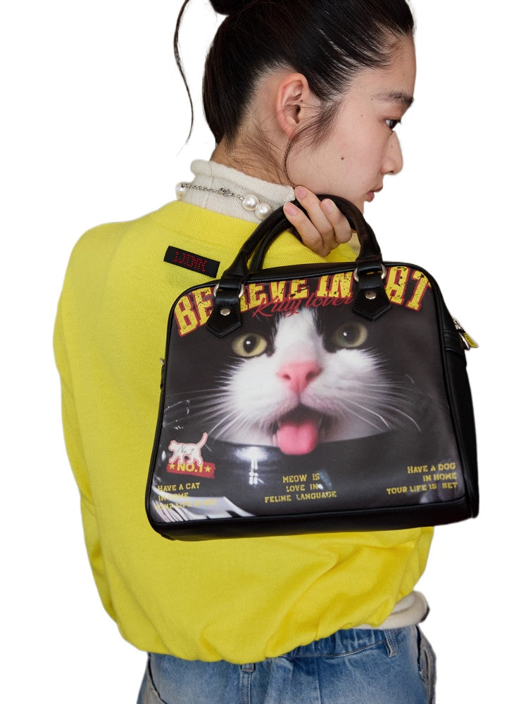 Classic Cat & Dog Boston Handbag