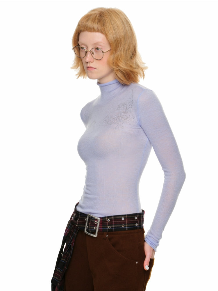 Rose Rhinestone Knit Turtleneck Base Layer