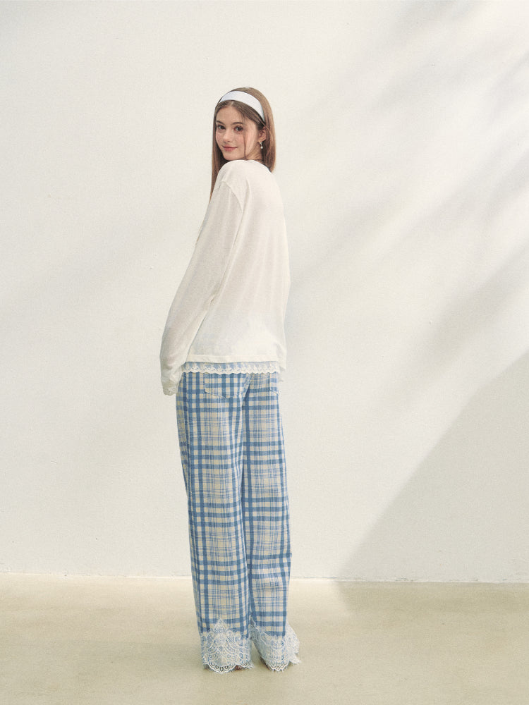 Lace Panel Animal Print Long-Sleeve Tee