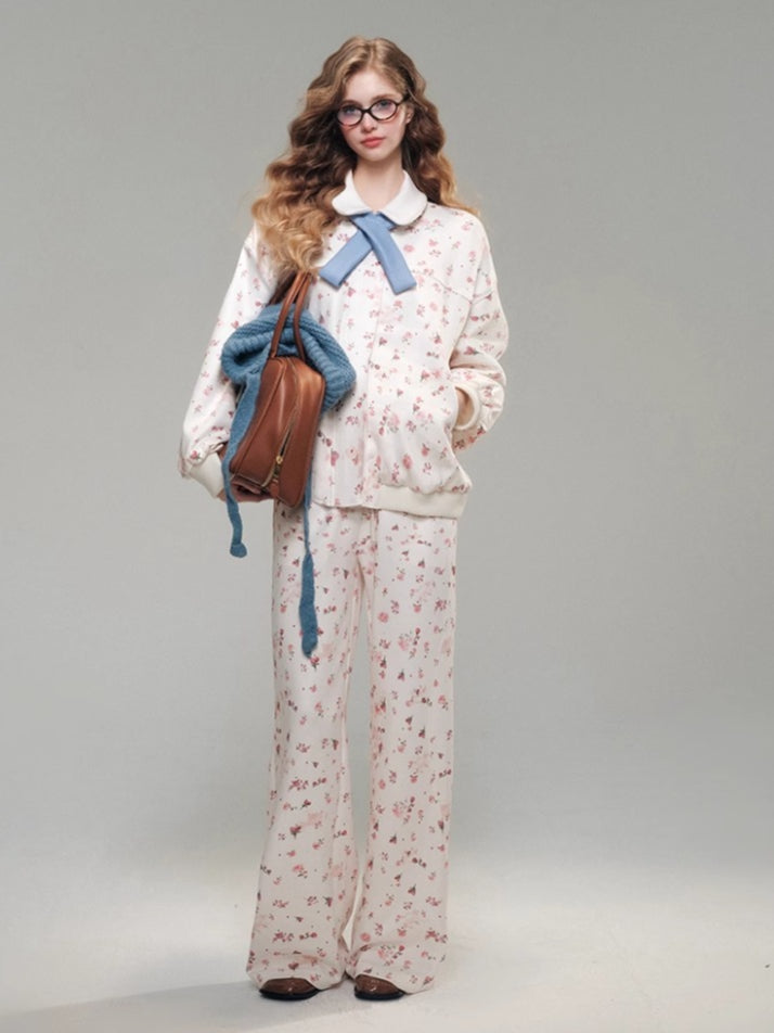 Rose Printed Sweatshirt Set