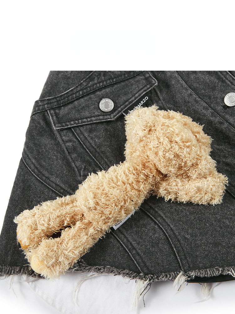 Bear Curved Denim Skirt