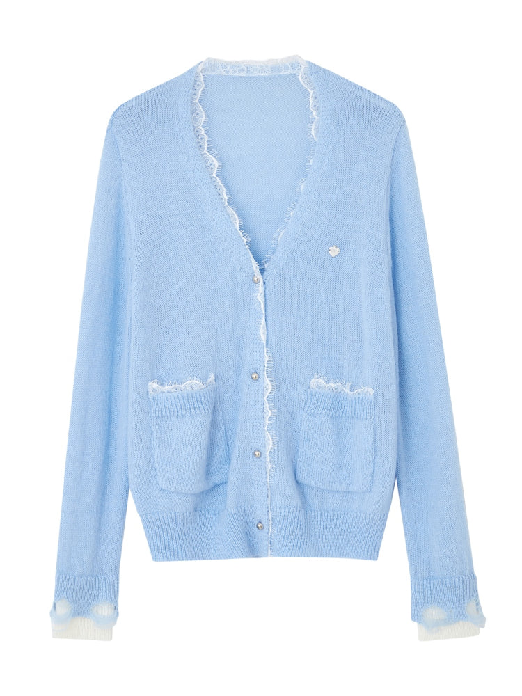 Color-Blocked Lace Trim Cardigan