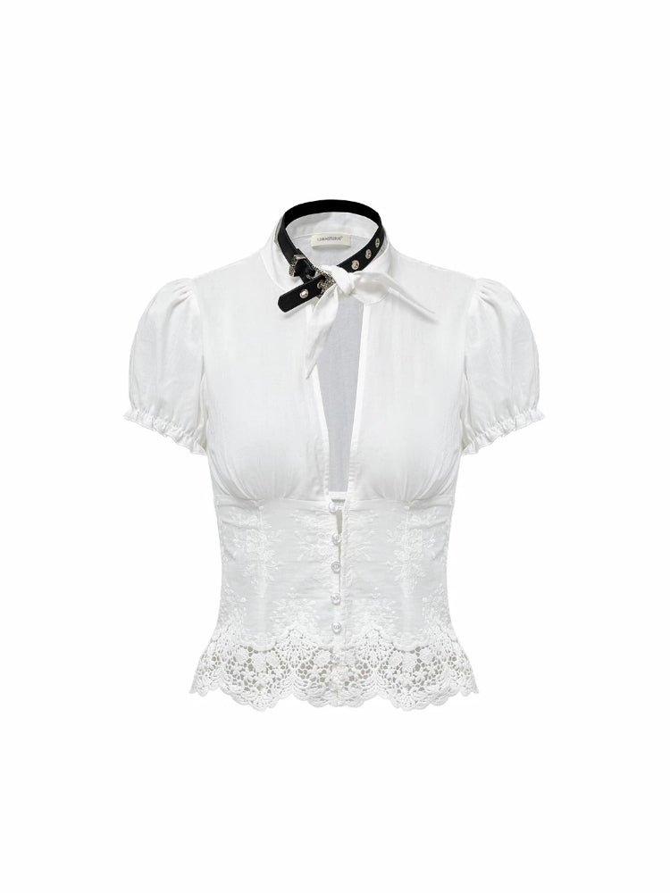 French V-Neck Ruffle Shirt