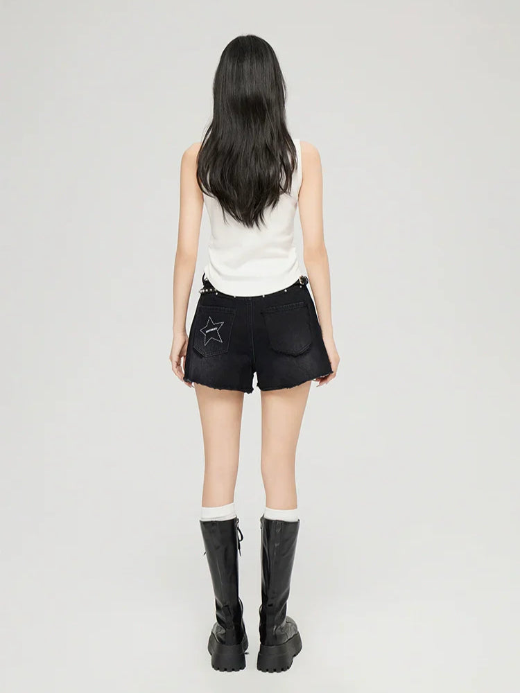 White & Black Butterfly Printed U-neck Tank Top