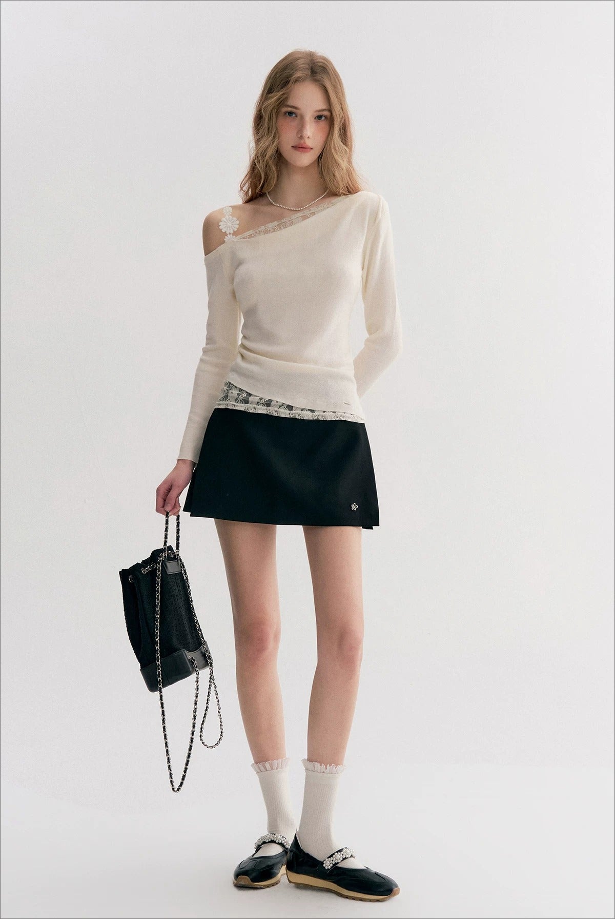 Lace Trim Asymmetric Knit Top